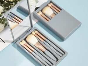 5 PCs Makeup Brushes With Mirror Travel Set