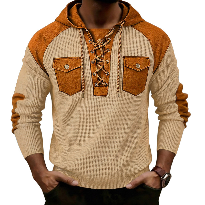 Mens Waffle-Weave Hooded Long-Sleeve Sweatshirt - Image 9