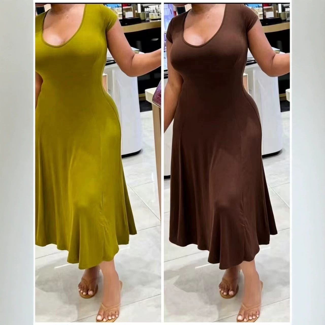 Womens Summer New Arrival American-Style Elegant Long Dress With V-Neck And Short Sleeves - Image 5