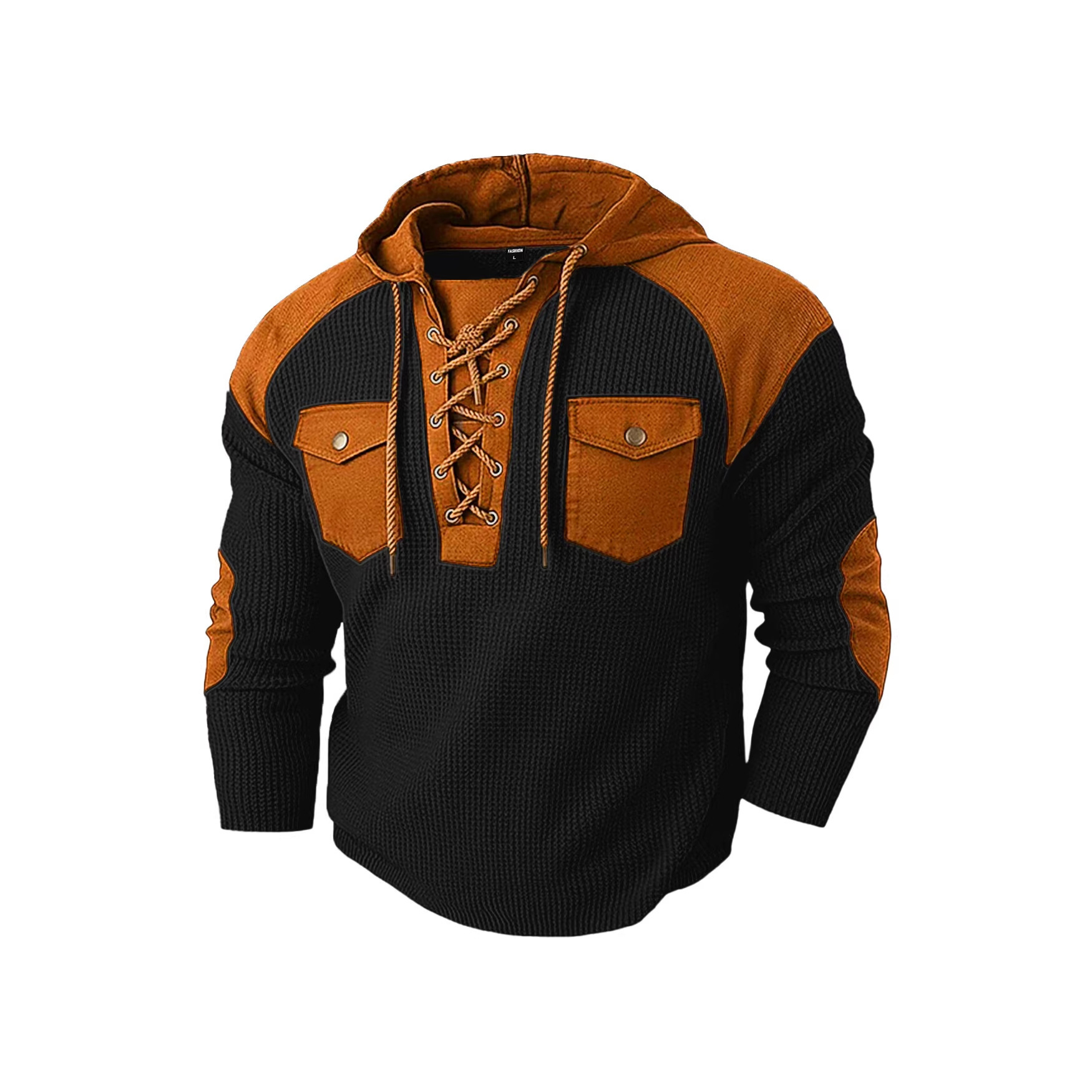 Mens Waffle-Weave Hooded Long-Sleeve Sweatshirt - Image 7