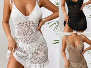 Women's Fashion Suspenders Deep V Knitted Beach Skirt