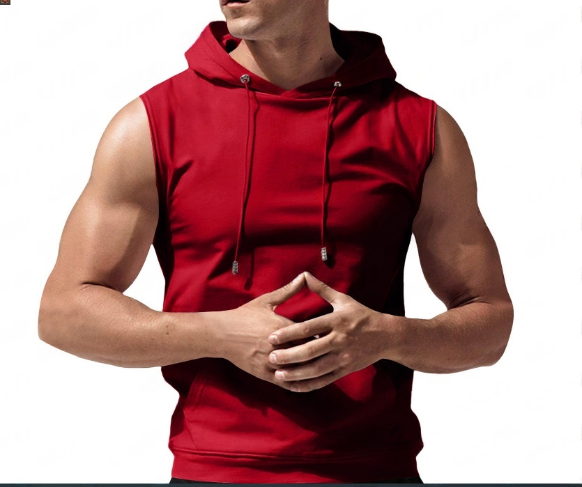Mens Fashionable Casual Solid-Color Hooded Sleeveless Top - Image 7