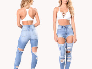 Jeans ripped explosions women's trousers