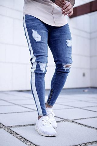 Small Feet Zipper Jeans Men's Ripped New Jeans - Image 2