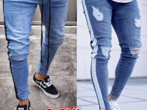 Small Feet Zipper Jeans Men's Ripped New Jeans