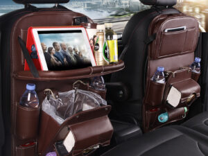 PU Leather Car Storage Bag Multifunction Seat Back Tray Hanging Bag Waterproof Car Organizer Automotive Interior Accessories
