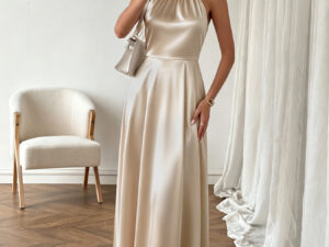 Pearl Halter High Waist Flowy Midi Dress