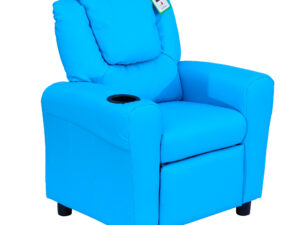 Kids Recliner Chair, PU Leather With Adjustable Backrest, Footrest, Padded Headrest, Blue