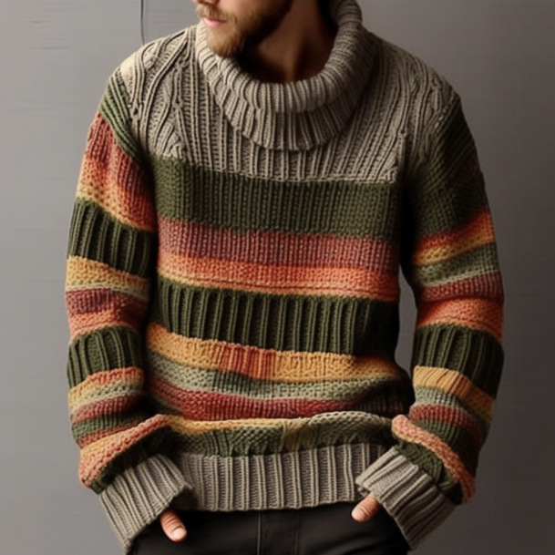European And American Turtleneck Sweater Autumn And Winter Lapel Color Matching Knitted - Image 2