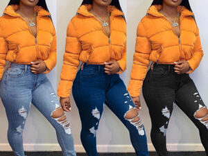Ripped split fringed jeans