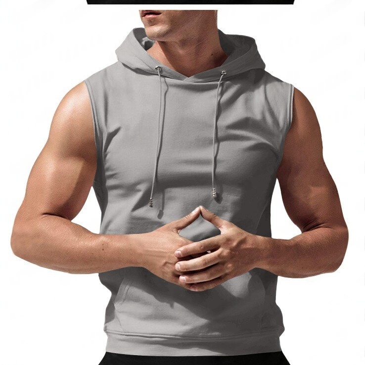 Mens Fashionable Casual Solid-Color Hooded Sleeveless Top - Image 4