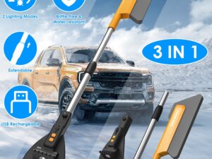 1Pc 3 In 1 Car Snow Removal Shovel With Lights Car Snow Removal Tool Telescopic Windshield Ice Scraper Snow Brush Shovel