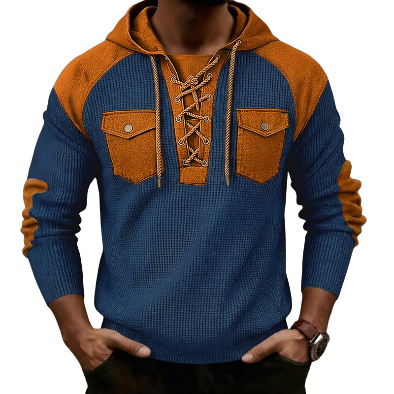 Mens Waffle-Weave Hooded Long-Sleeve Sweatshirt - Image 2
