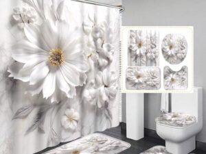 Simple Floral Pattern Waterproof Shower Curtain Suit