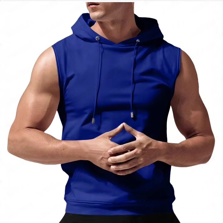 Mens Fashionable Casual Solid-Color Hooded Sleeveless Top