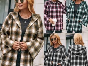 Casual Hooded Cardigan Check Shirt Loose