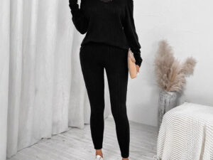 Fashionable Casual Off-shoulder Long-sleeve Top And Pants Two-piece Set