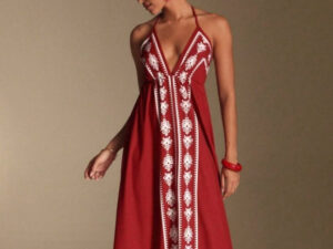 Printed V-neck Backless Long Slip Dress