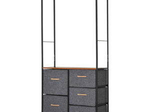 Chest Of Drawers With Coat Rack Steel Frame 5 Drawers Bedroom Hallway Home Furniture Black Brown