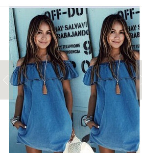 Denim Style Off-the Shoulder Dress - Image 5