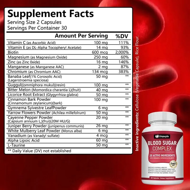 Blood Sugar Complex With Cinnamon, Chromium And Mulberry - 20 Active Ingredients, 60 Capsules - Supports Healthy Blood Sugar Levels - Image 4