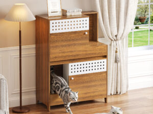 Modern 2 IN 1 Cat Furniture, Cat Litter Box Enclosure Side Table, Cat House With Storage, For 2 Small-Medium Sized Cats - BROWN