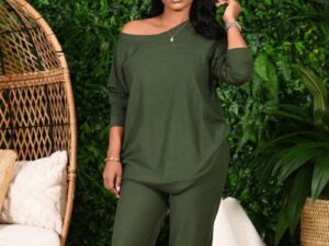 Sexy Solid-Color Crew-Neck Loose Two-Piece Set