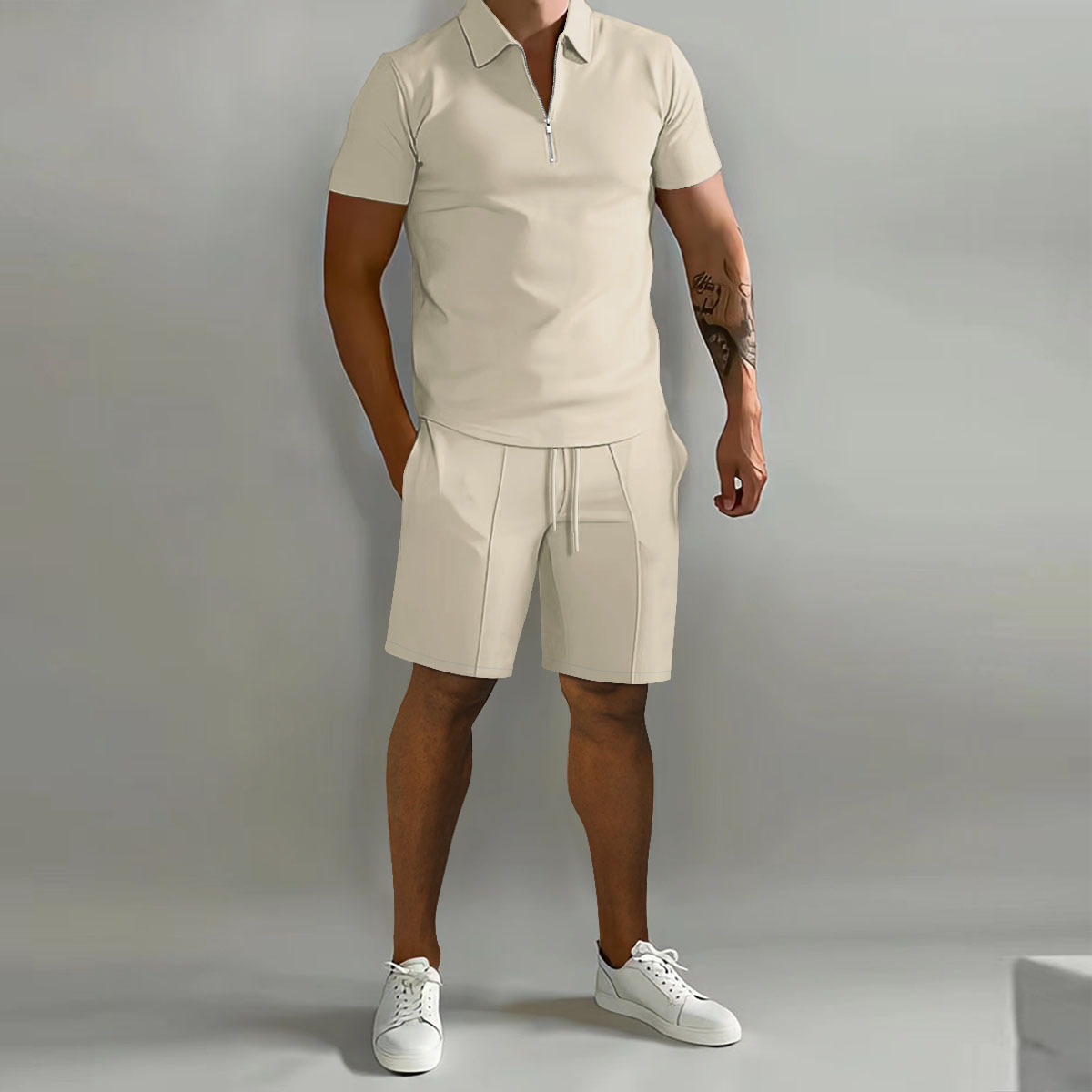 Men's Shorts Suits Summer Short-sleeved Polo Shirts And Drawstring Short Pants Fashion Set - Image 7
