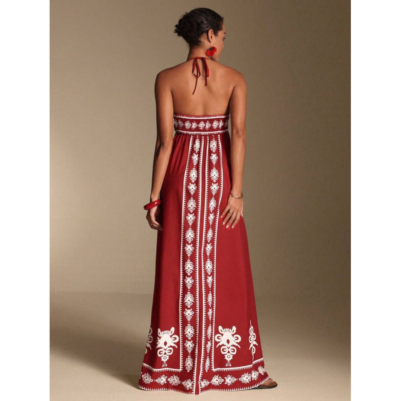 Printed V-neck Backless Long Slip Dress - Image 10