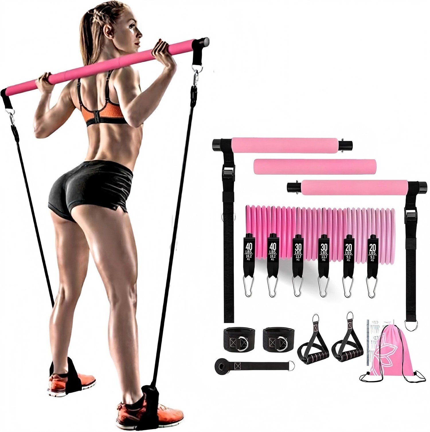 Pilates Bar Kit With 6 Resistance Bands Home Gym Fitness Training Workout Set - Image 6