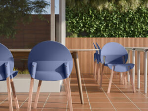 4-Pack Grey Blue Chairs Red Oak Wood Legs & PP Seat, Indoor Dining & Living Room Furniture Set