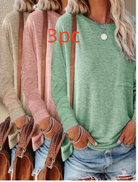 Pocket Split Long-sleeved Casual Bottoming T-shirt - Image 6