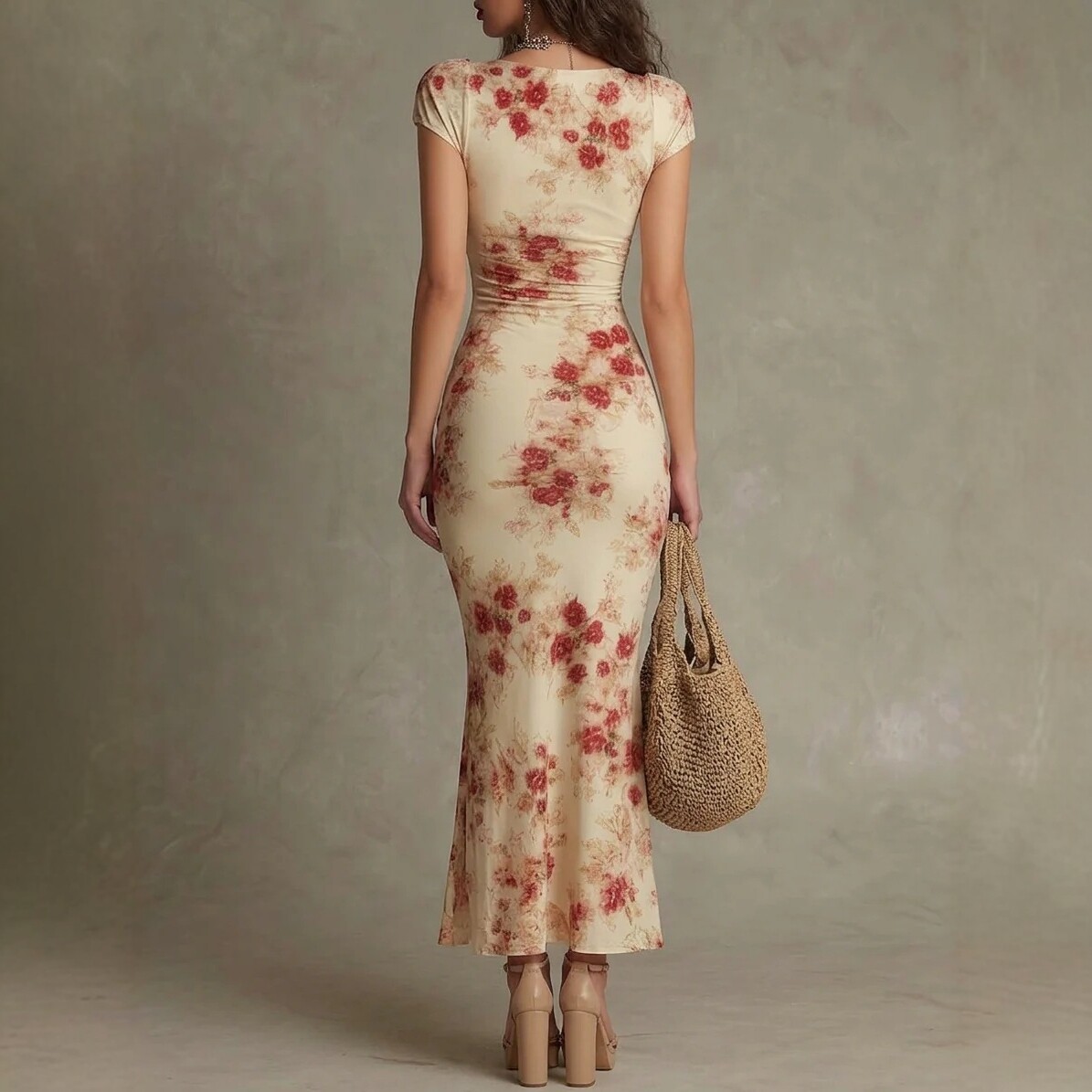 Womens Retro-Print Slim-Fit Casual Dress - Image 4