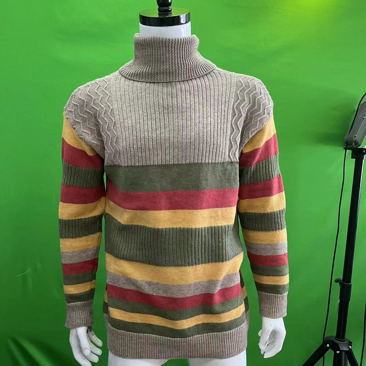 European And American Turtleneck Sweater Autumn And Winter Lapel Color Matching Knitted - Image 6