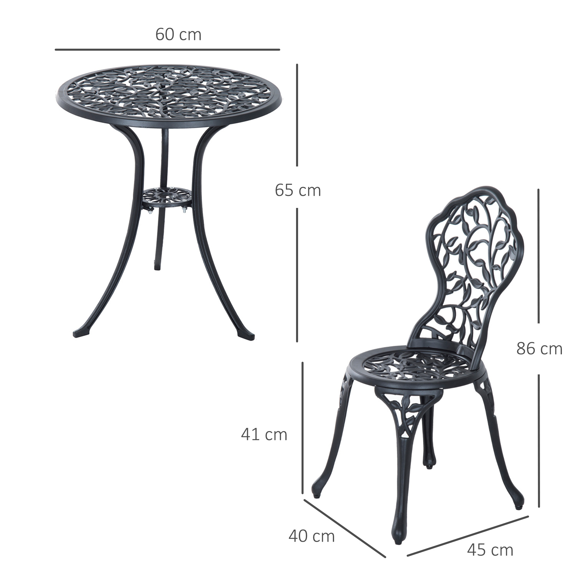 3 Pcs Aluminium Bistro Set Garden Furniture Dining Table Chairs Antique Outdoor Seat Patio Seater Black - Image 5