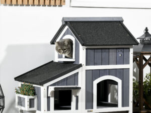 Outdoor Cat House With Weather-resistant Roof & Garden Bed, Outdoor Cat Shelter Enclosure With Multiple Entrances, Modern Cat Furniture Hideout, Cat Gifts, Gray