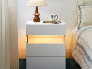 LED Nightstands 3 Drawer Dresser For Bedroom End Table With Acrylic Board LED Bedside Tables For Bedroom Living Room Bedside Furniture White