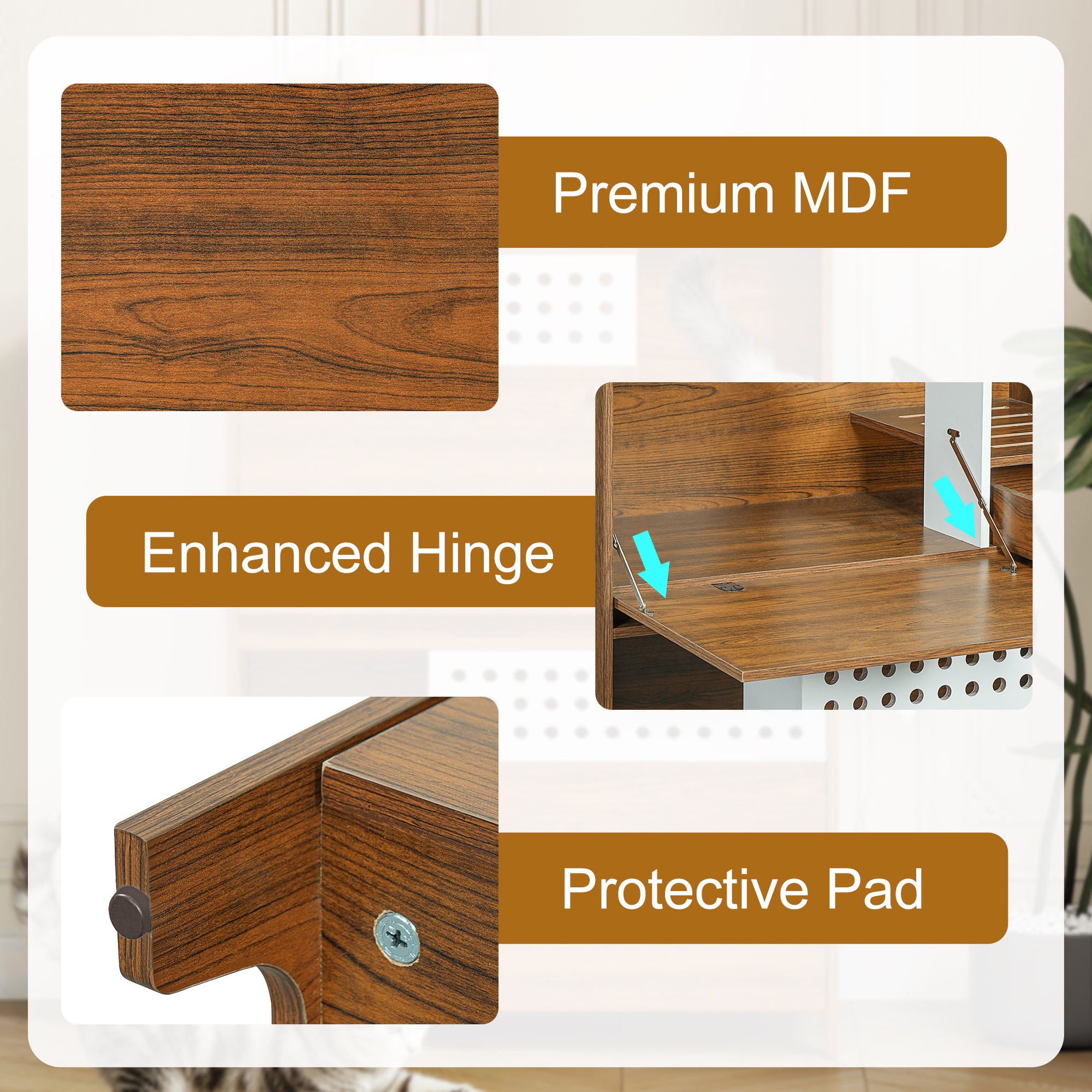 Modern 2 IN 1 Cat Furniture, Cat Litter Box Enclosure Side Table, Cat House With Storage, For 2 Small-Medium Sized Cats - BROWN - Image 3
