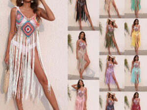 Long Fringed Panel Beach Blouse Slip Dress