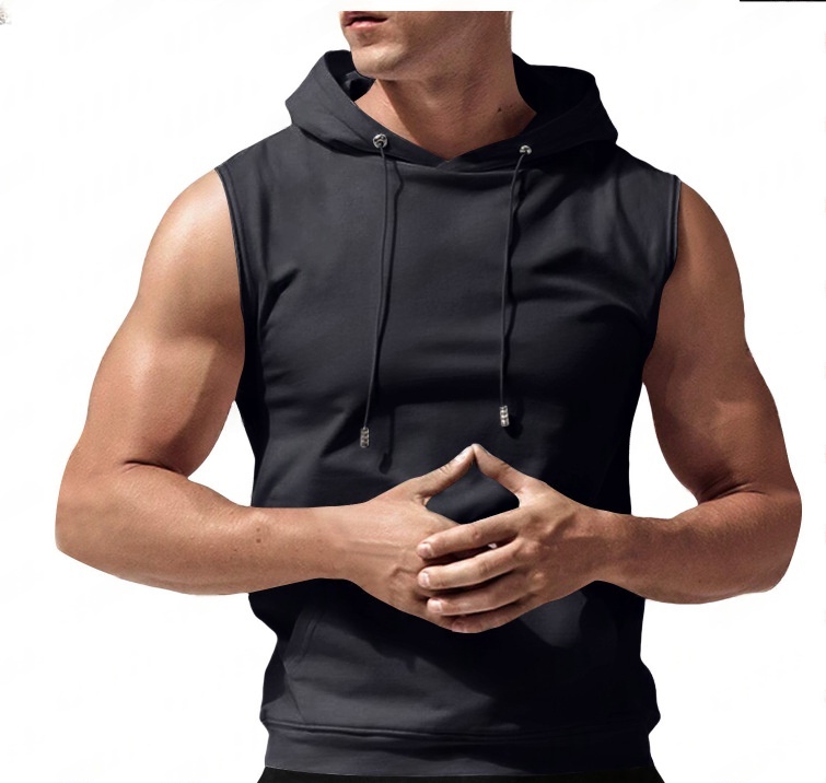 Mens Fashionable Casual Solid-Color Hooded Sleeveless Top - Image 8