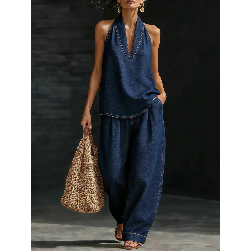 Womens Distressed Bleached Denim Set With A Natural Vibe - Image 2