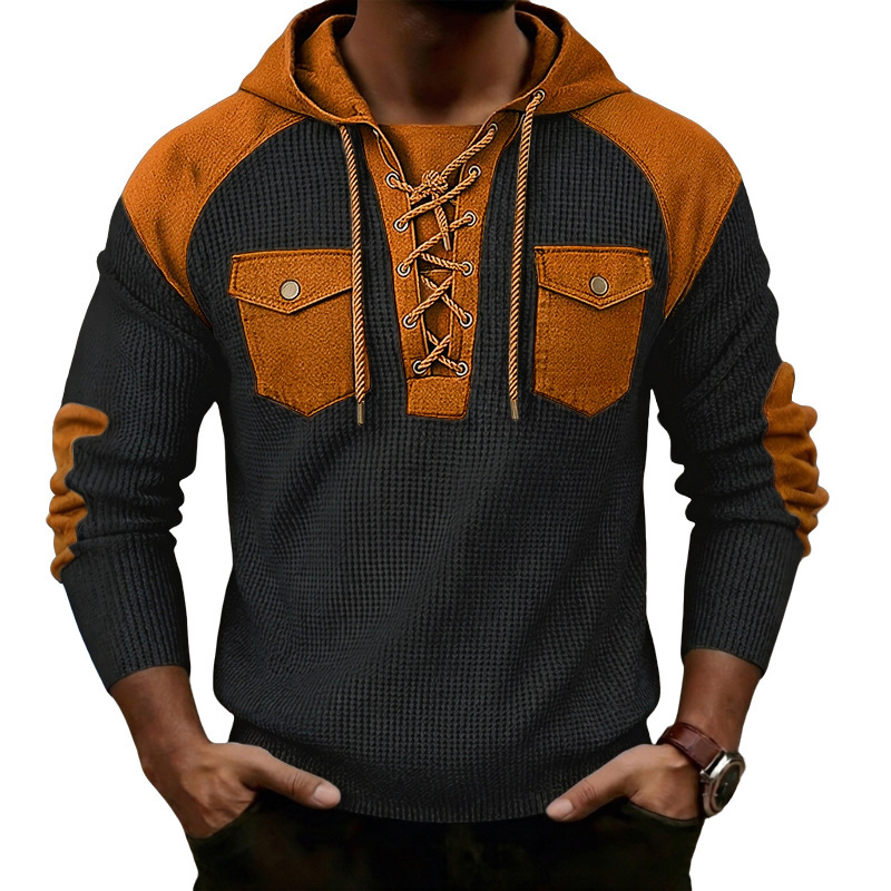 Mens Waffle-Weave Hooded Long-Sleeve Sweatshirt - Image 6
