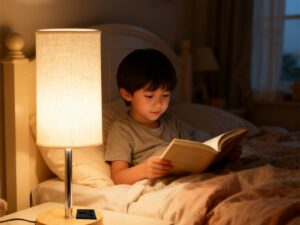 Bedside Lamps With 3-pin Plug, 3 Way Dimmable Table Lamp With USB A C Charging