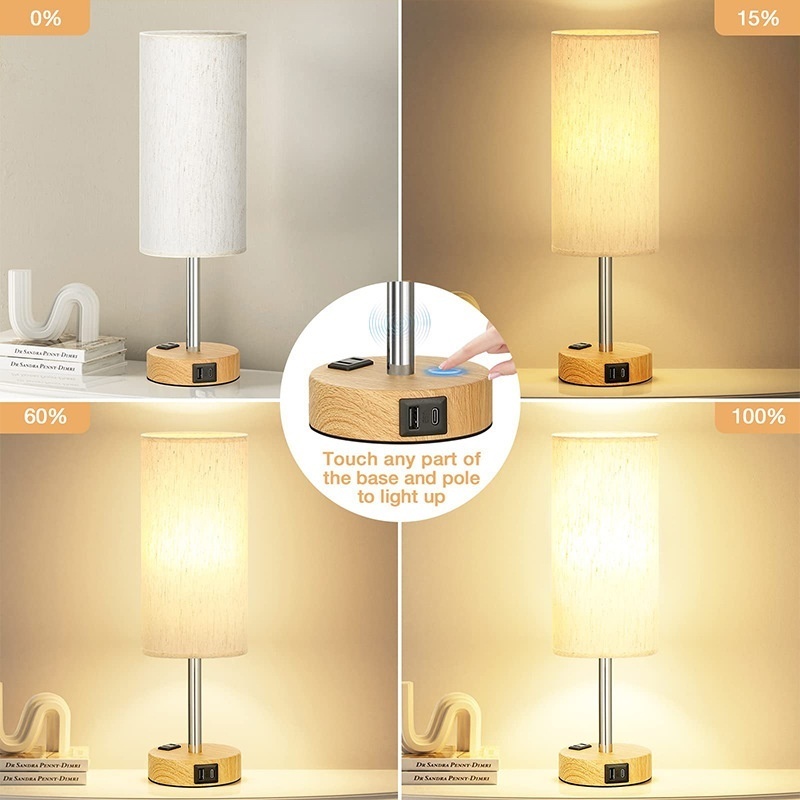 Bedside Lamps With 3-pin Plug, 3 Way Dimmable Table Lamp With USB A C Charging - Image 9