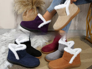 Insulated Cotton-padded Shoes Large Size Flat Bottom Solid Color Fleece Lined Padded Warm Keeping