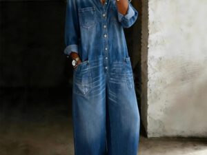 Womens Retro-Style Trendy Wide-Leg Jumpsuit