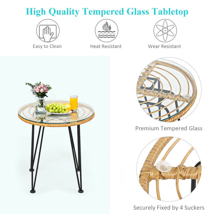 3 Pieces Rattan Furniture Set With Cushioned Chair Table - Image 3