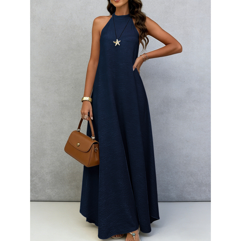 Womens Loose-fitting Plus-size Sleeveless Solid-color Dress - Image 9
