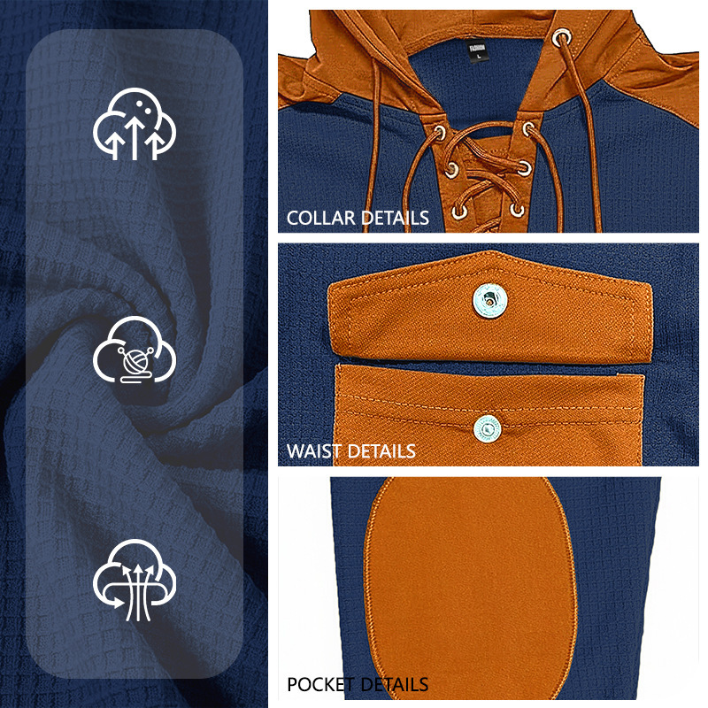 Mens Waffle-Weave Hooded Long-Sleeve Sweatshirt - Image 4