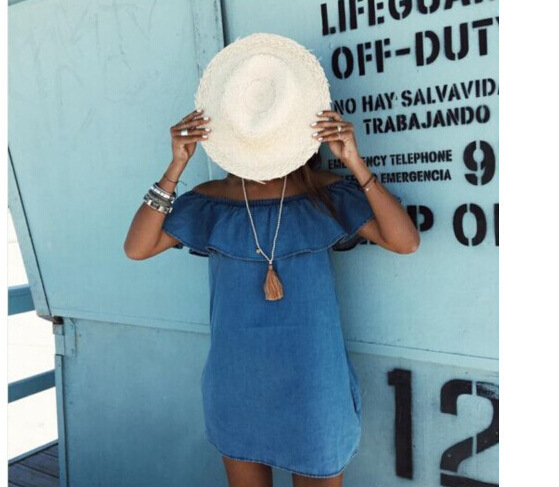 Denim Style Off-the Shoulder Dress - Image 2